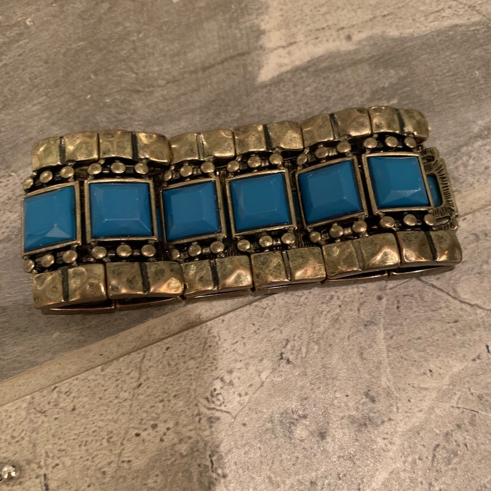 Gold and faux turquoise statement bracelet